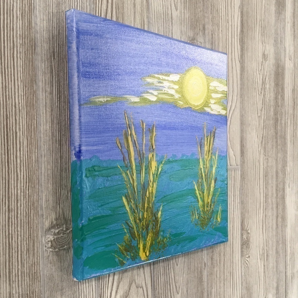 Original Acrylic Painting Sunny Lagoon Beach Art 12x12 - Picture 3 of 11